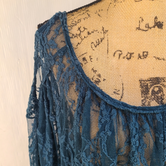 FREE PEOPLE teal lace Lost in Austin Swing Top - Picture 7 of 11